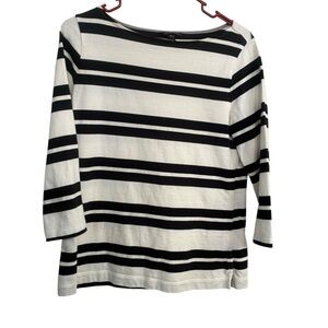 Lands' End Women's Black and White Striped Long Sleeve Top
